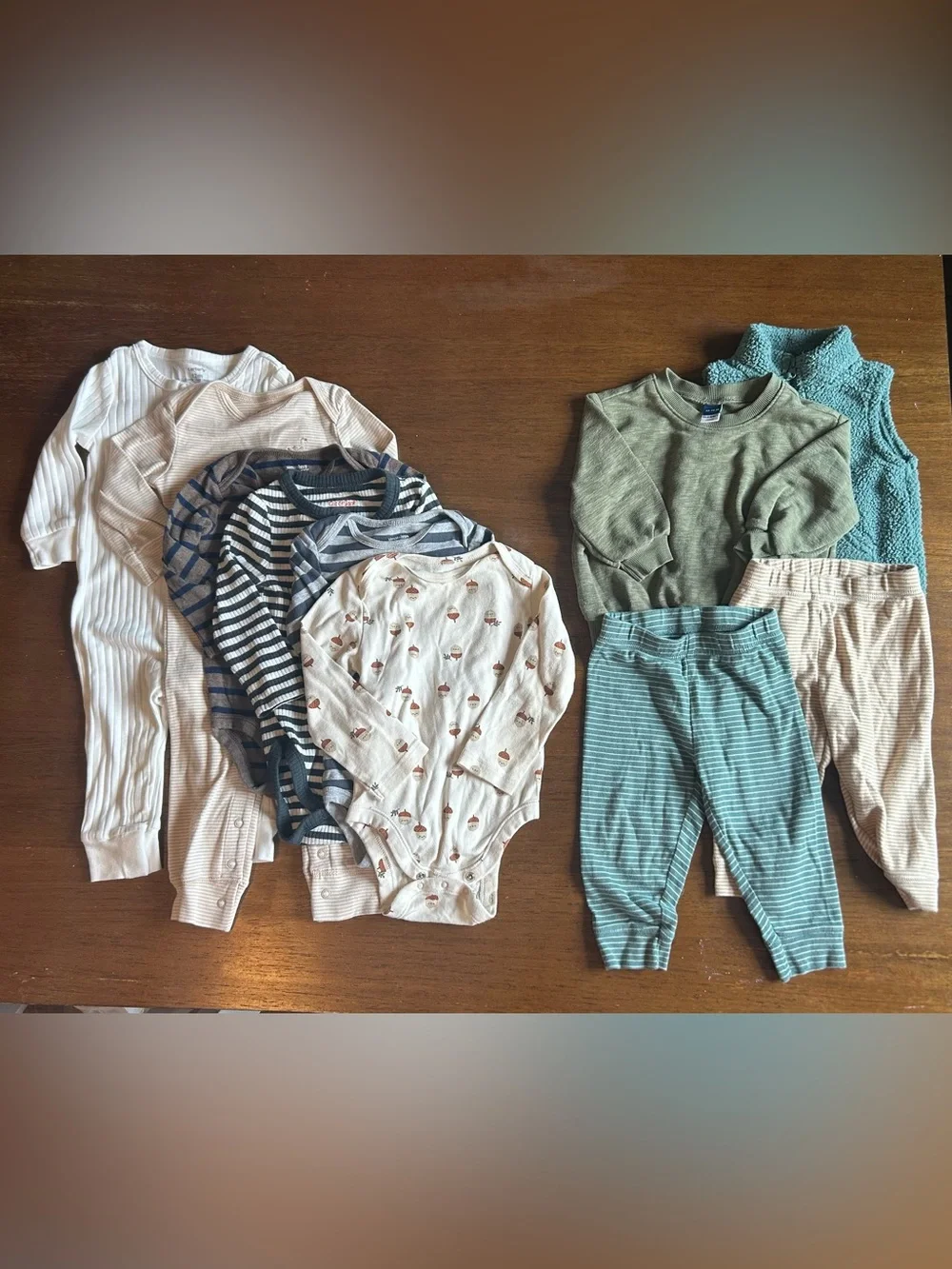 10 Pc Fall Bodysuit and Pajama Mix Boys Bundle 12-18 Mos